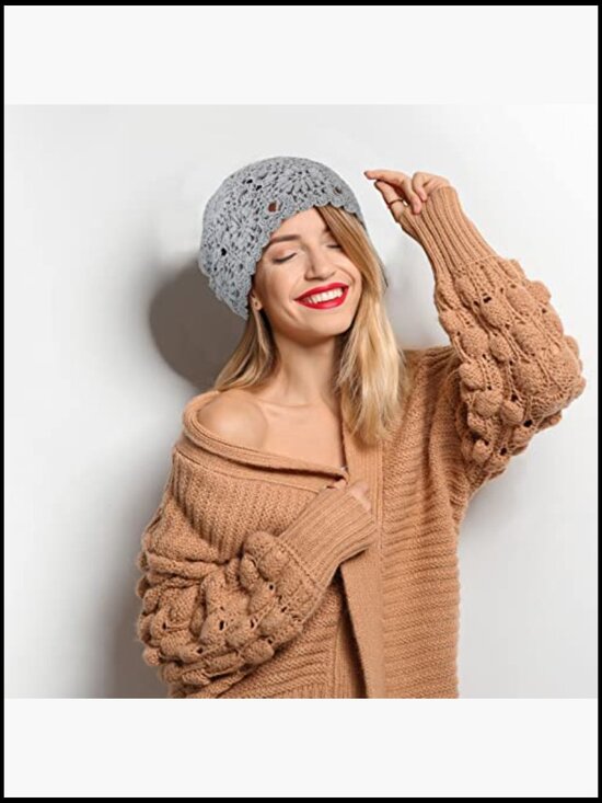 6 Pack Crochet Beanie Women Slouchy Knit Hat Cotton Floral Skull Cap Summer main image 6